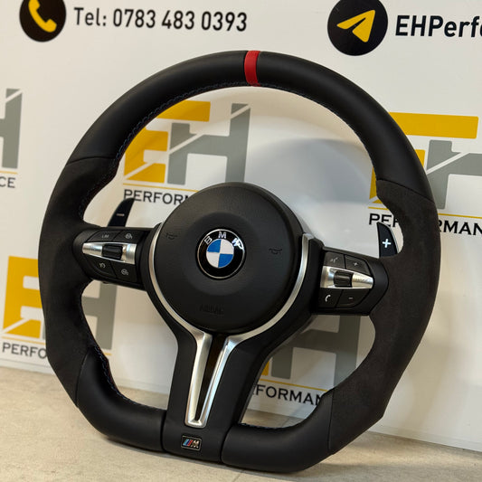 BMW F20 / F30 M Performance Style Alcantara & Leather Steering Wheel | Red Centre Stripe | Flat Bottom