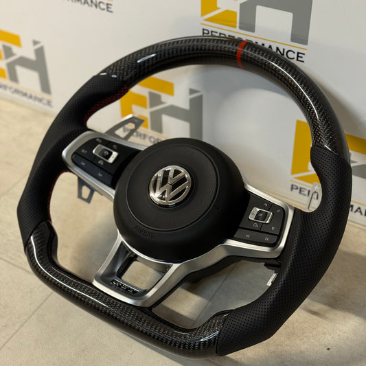 Volkswagen Golf GTI Custom Carbon Fibre Steering Wheel | Flat Bottom | Complete Kit with Airbag