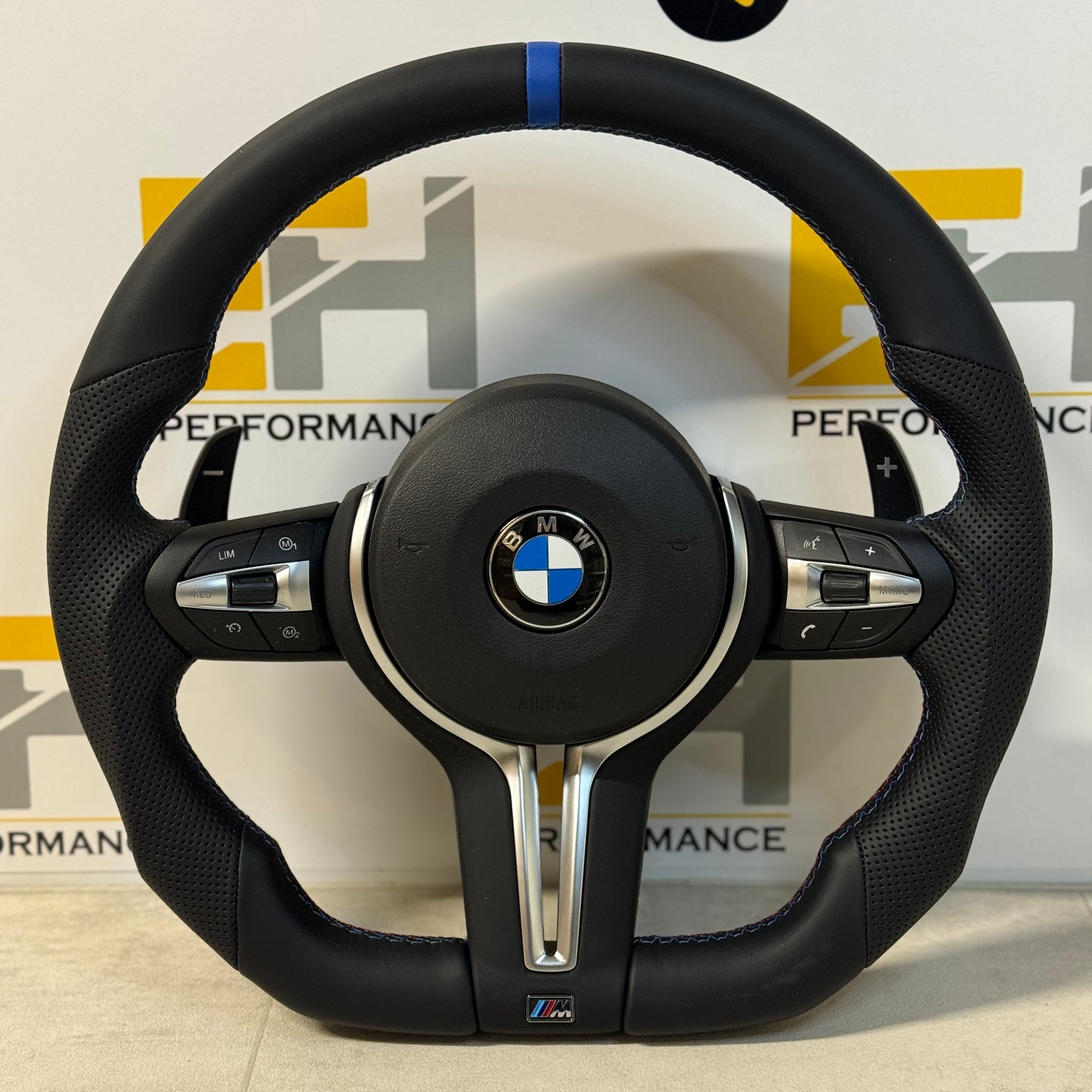 BMW F-Series Perforated Leather Steering Wheel – Blue Centre Stripe