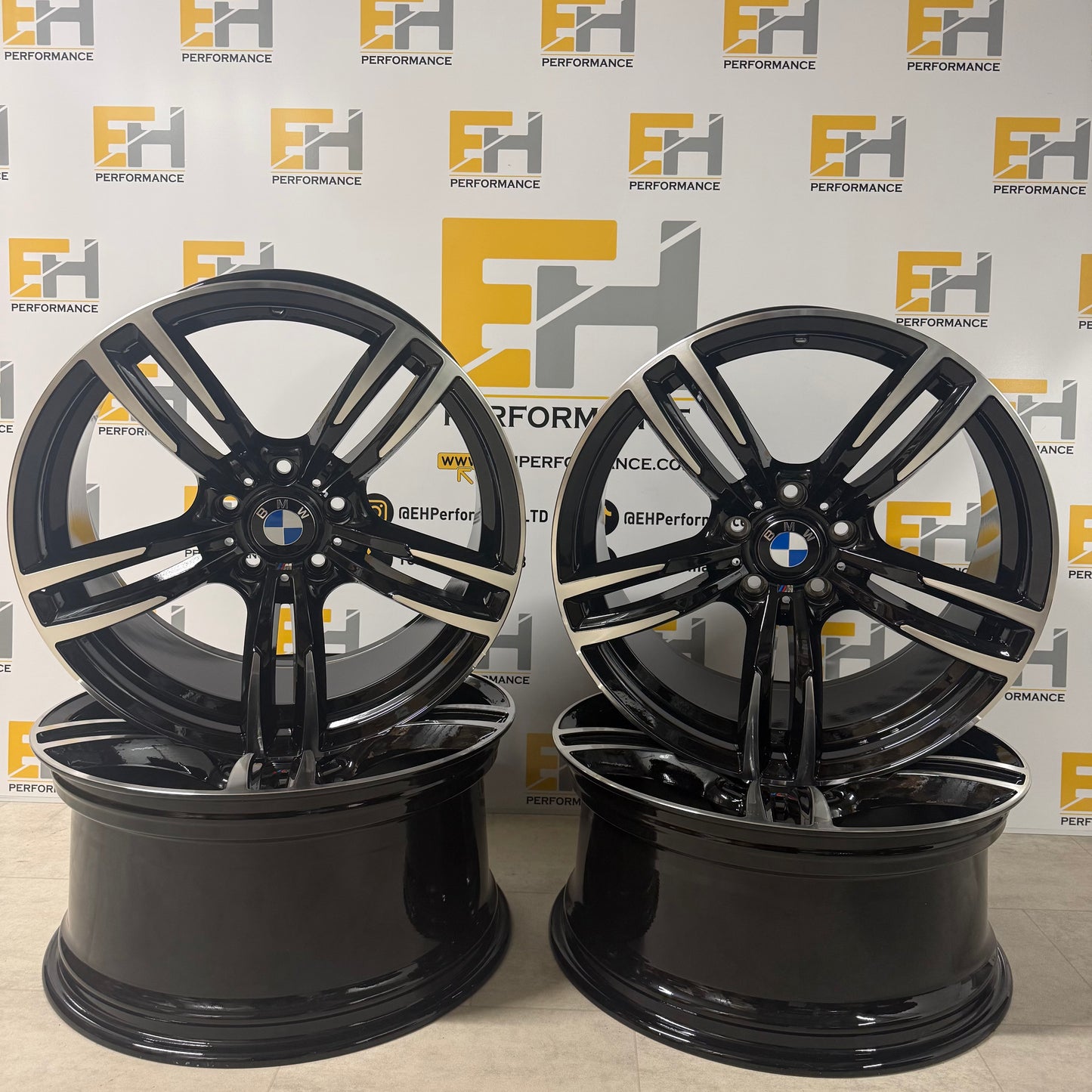 437M Competition Style Alloy Wheels – Black Diamond Cut – Fits BMW M2, M3, M4 & 5x120 Models – 19” Staggered Set