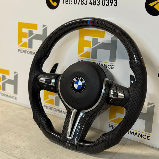 BMW F20 / F30 Custom Carbon Fibre Steering Wheel | Flat Bottom | M Sport Tri-Colour Centre Stripe