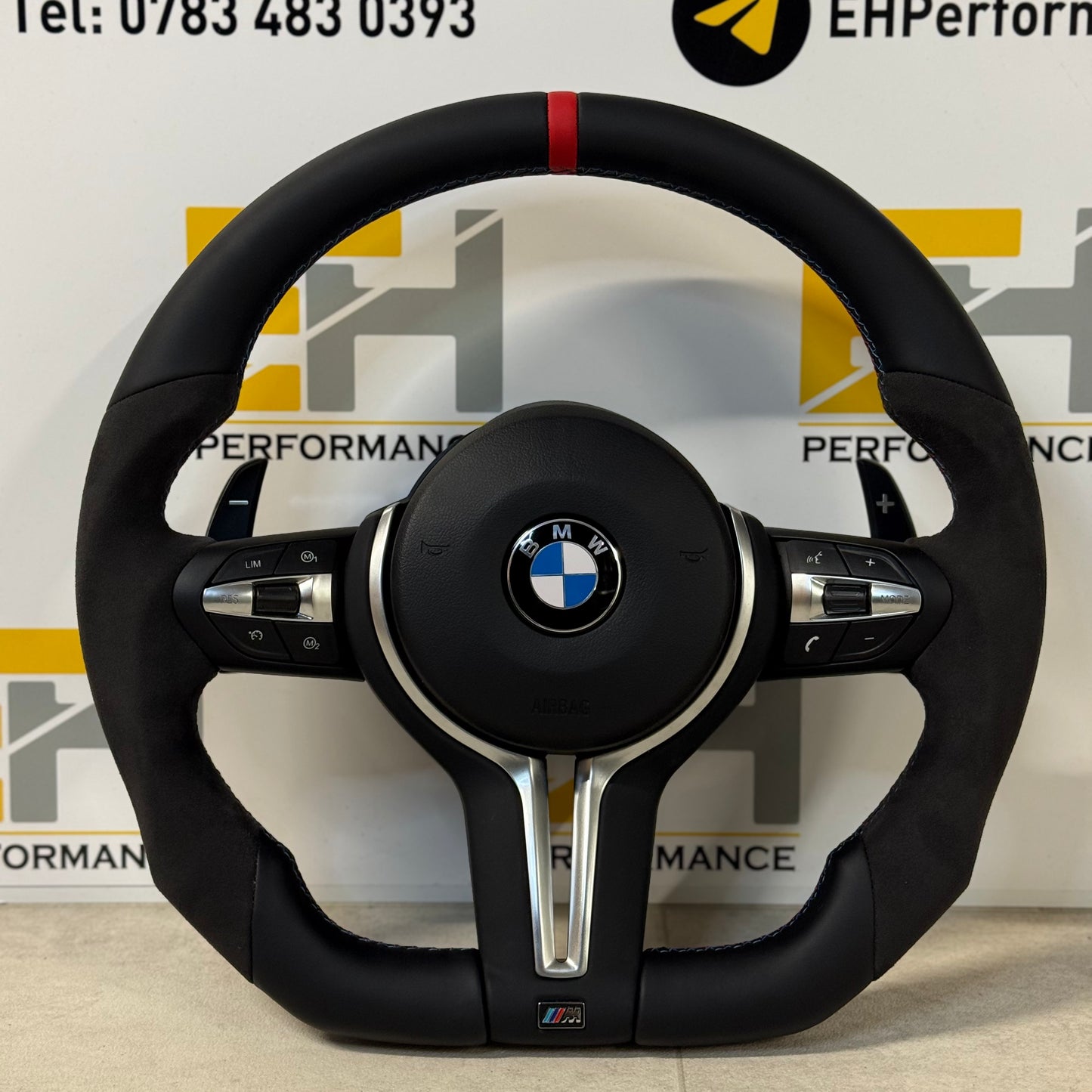 BMW F20 / F30 M Performance Style Alcantara & Leather Steering Wheel | Red Centre Stripe | Flat Bottom
