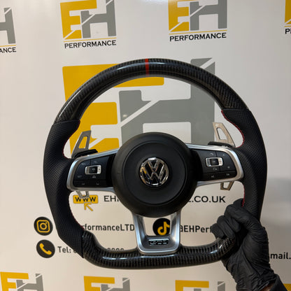 Volkswagen Golf GTI Custom Carbon Fibre Steering Wheel | Flat Bottom | Complete Kit with Airbag
