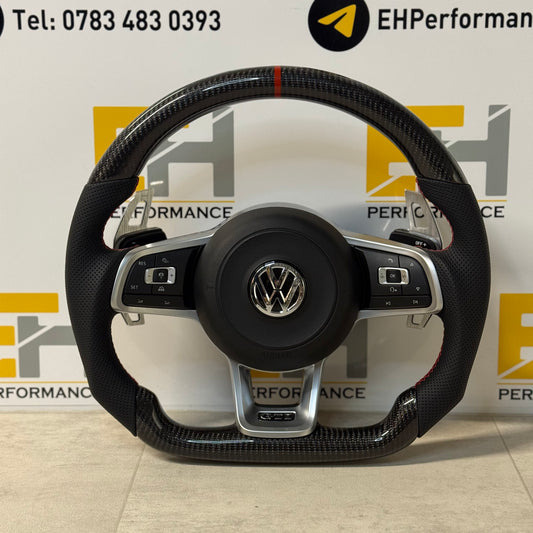 Volkswagen Golf GTI Custom Carbon Fibre Steering Wheel | Flat Bottom | Complete Kit with Airbag