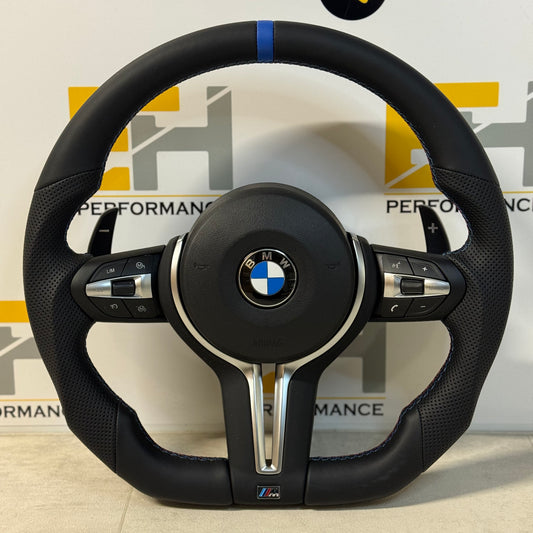 BMW F10 / F30 Custom Perforated Leather Steering Wheel | Blue Centre Stripe | M Sport Stitching