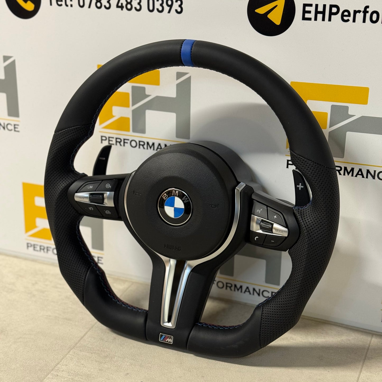 BMW F10 / F30 Custom Perforated Leather Steering Wheel | Blue Centre Stripe | M Sport Stitching